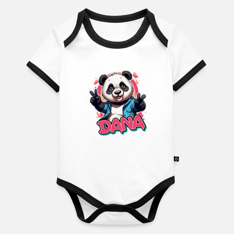 DANA - Schöner Mädchen Name mit coolem Panda Baby Bio-Kurzarm-Kontrastbody