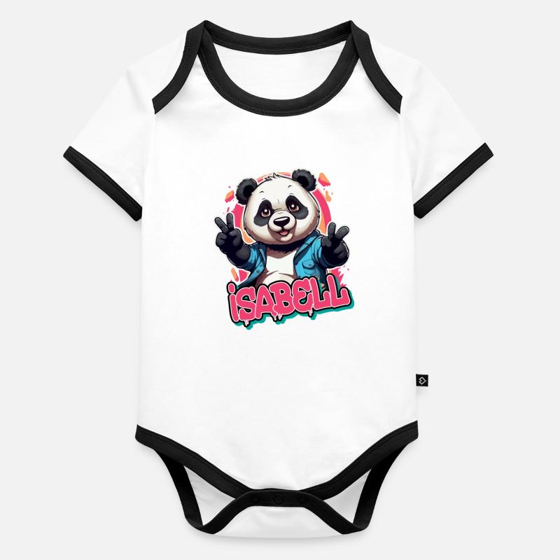 ISABELL - Schöner Mädchen Name mit coolem Panda Baby Bio-Kurzarm-Kontrastbody