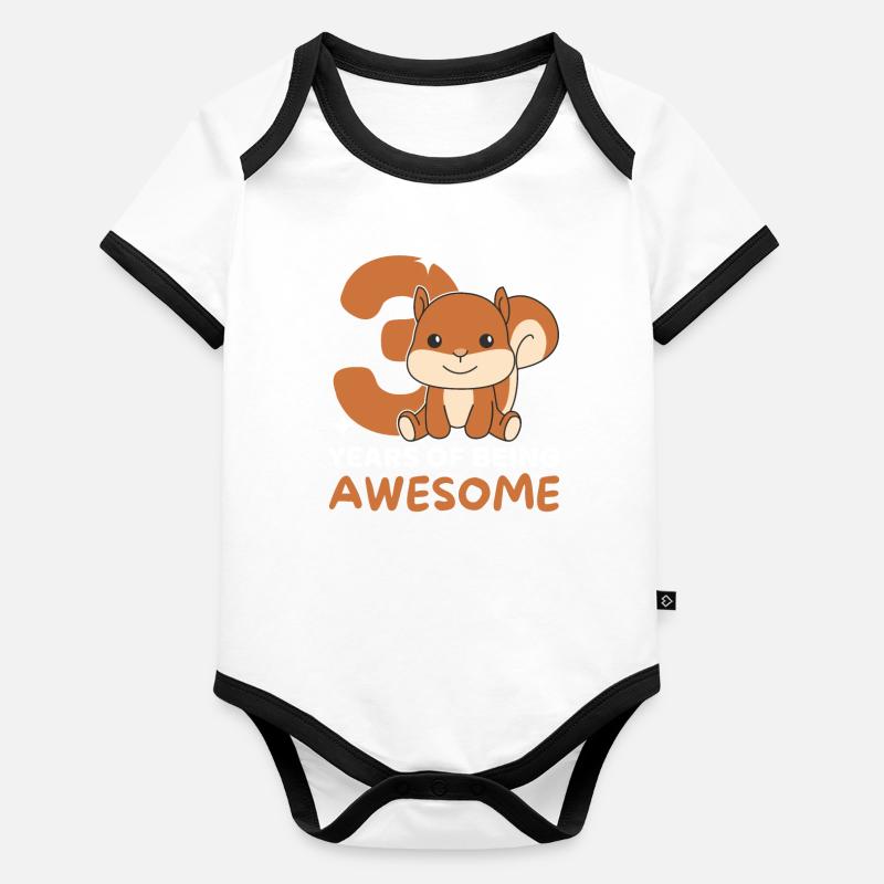 Squirrel for 3rd birthday children three years Organic Baby Contrasting Bodysuit