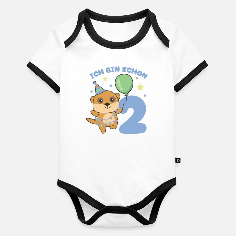 Ich bin schon 2 Erdmännchen Geburtstags Kinder Baby Bio-Kurzarm-Kontrastbody