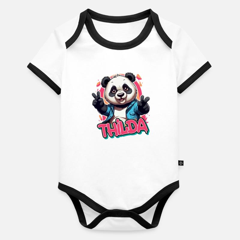 THILDA - Schöner Mädchen Name mit coolem Panda Baby Bio-Kurzarm-Kontrastbody