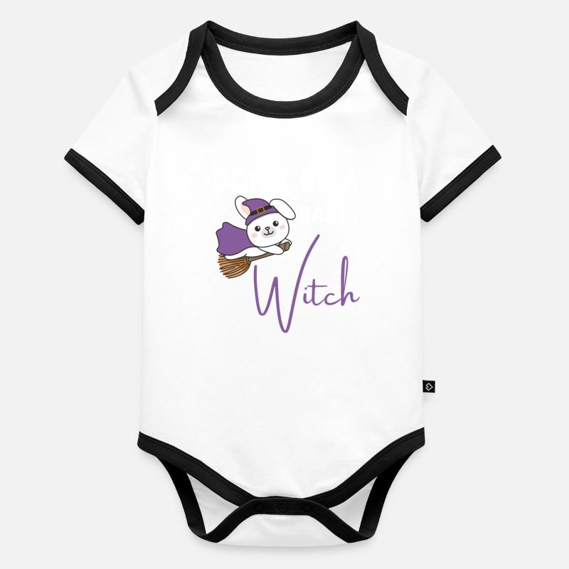 Bunny Halloween Witches don't be a basic witch Organic Baby Contrasting Bodysuit