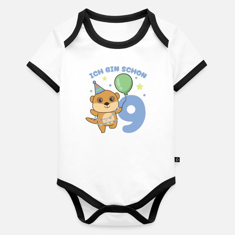 J’ai déjà 9 ans d’anniversaire suricate Body Bébé bio contrasté manches courtes