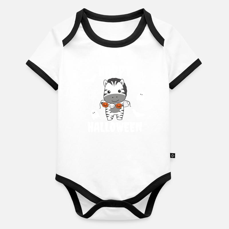 Zebra Happy Halloween Kürbis Geist Kostüm Baby Bio-Kurzarm-Kontrastbody