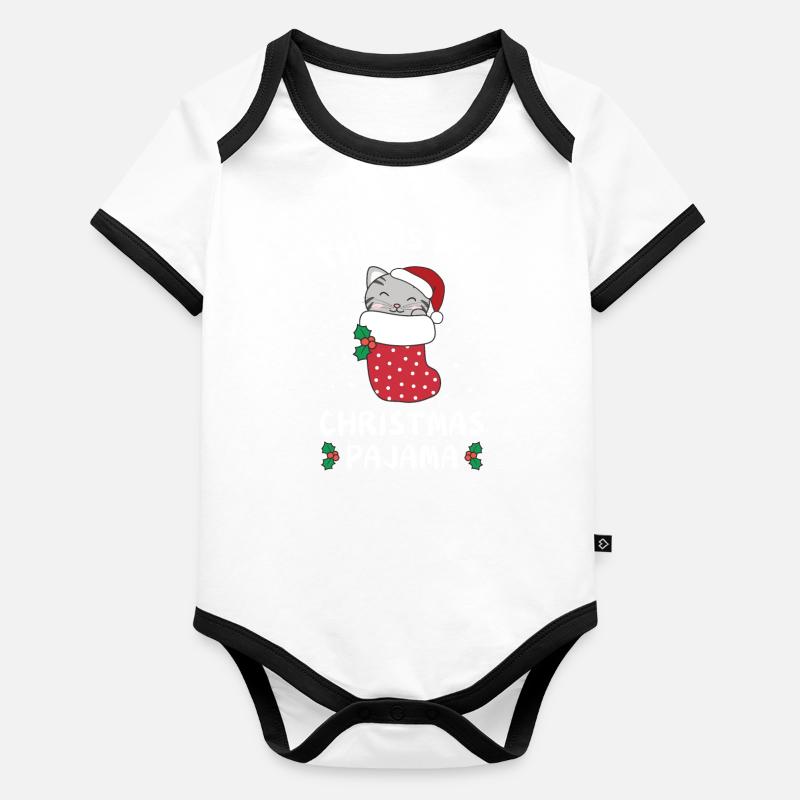 C’est mon pyjama de Noël, doux chat Body Bébé bio contrasté manches courtes