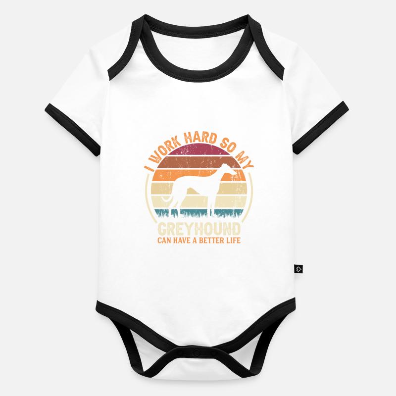 Hard work - Retro Greyhound Organic Baby Contrasting Bodysuit