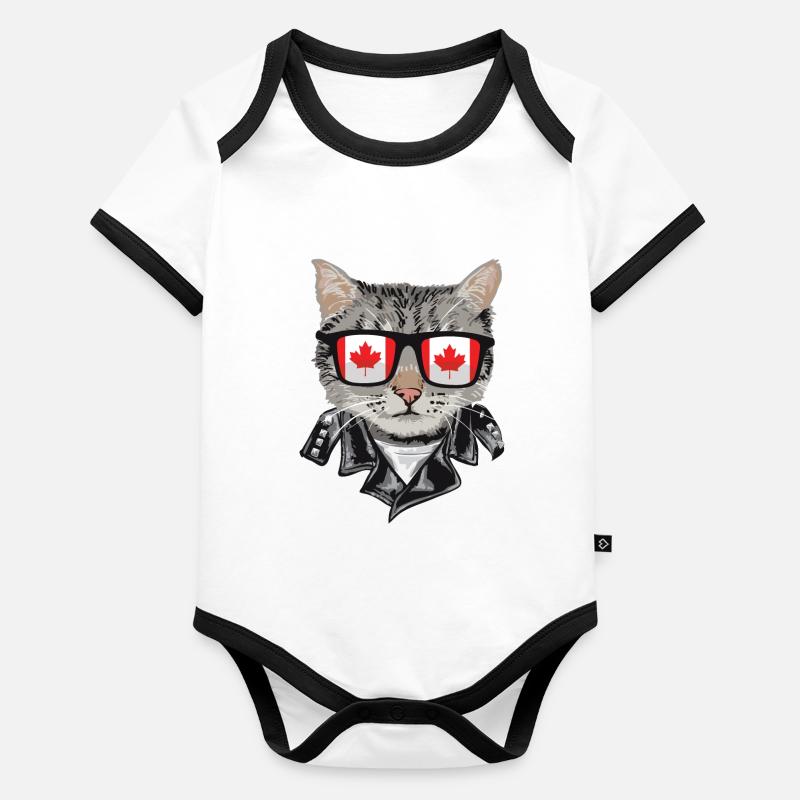 Cat Canada Flagge Sonnenbrille Baby Bio-Kurzarm-Kontrastbody