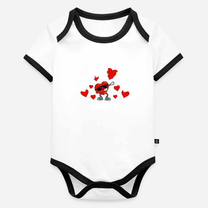 Kiss Me - Saint-Valentin Nom Dabbing Heart Birgit Body Bébé bio contrasté manches courtes