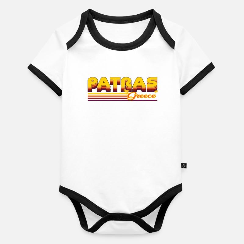 Patras: design rétro méditerranéen Body Bébé bio contrasté manches courtes