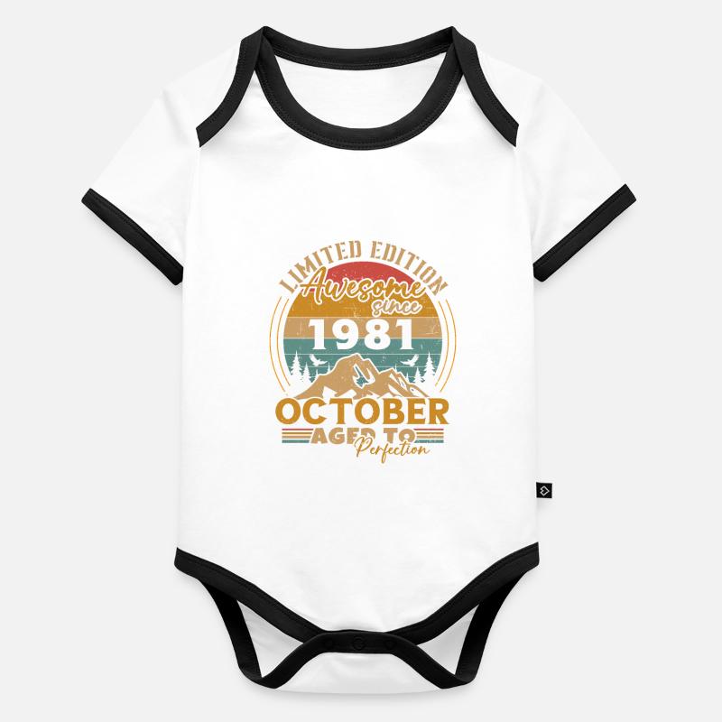 Original October 1981 vintage anniversary 1981 Organic Baby Contrasting Bodysuit
