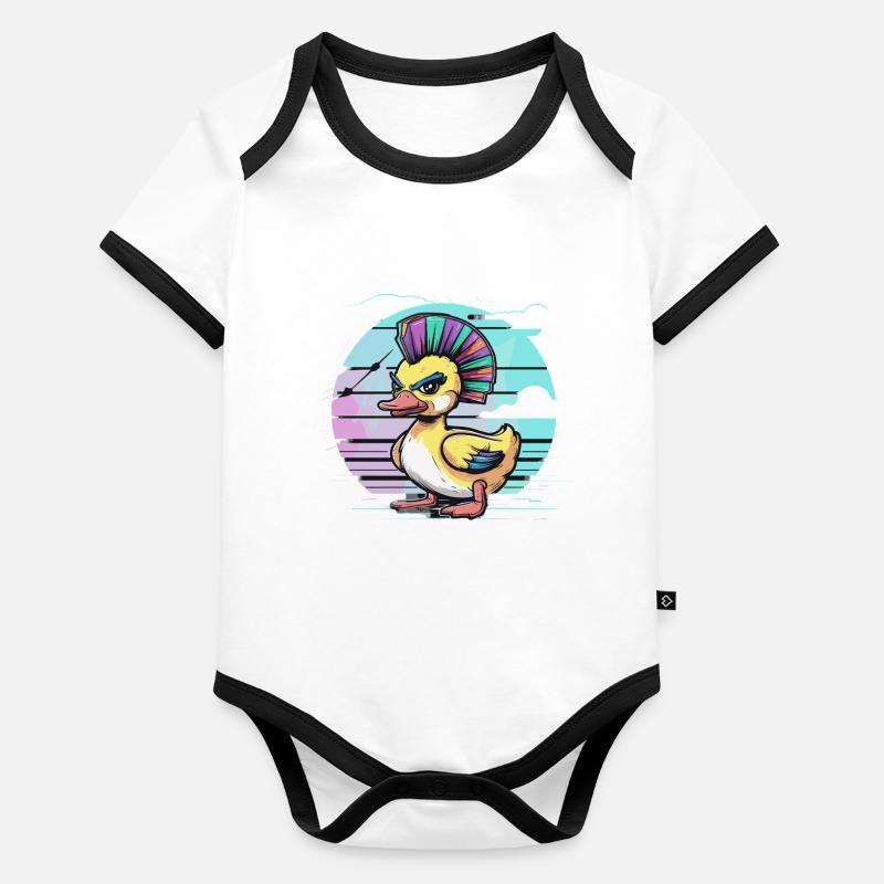 Punk duck with rainbow mohawk in front Organic Baby Contrasting Bodysuit