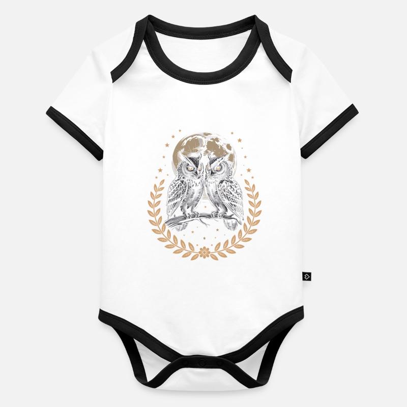 Eule Vogel Mond Natur Baby Bio-Kurzarm-Kontrastbody