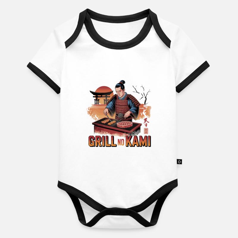 Grill No Kami Samurai BBQ Art Body Bébé bio contrasté manches courtes