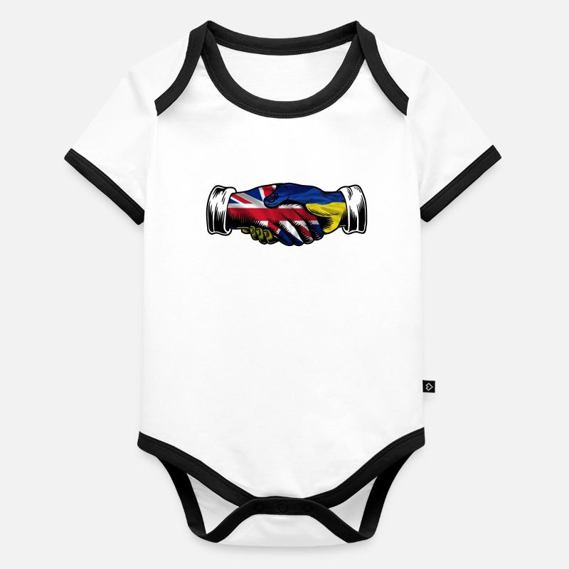 Ich stehe mit der Ukraine UK Britische Flagge Baby Bio-Kurzarm-Kontrastbody