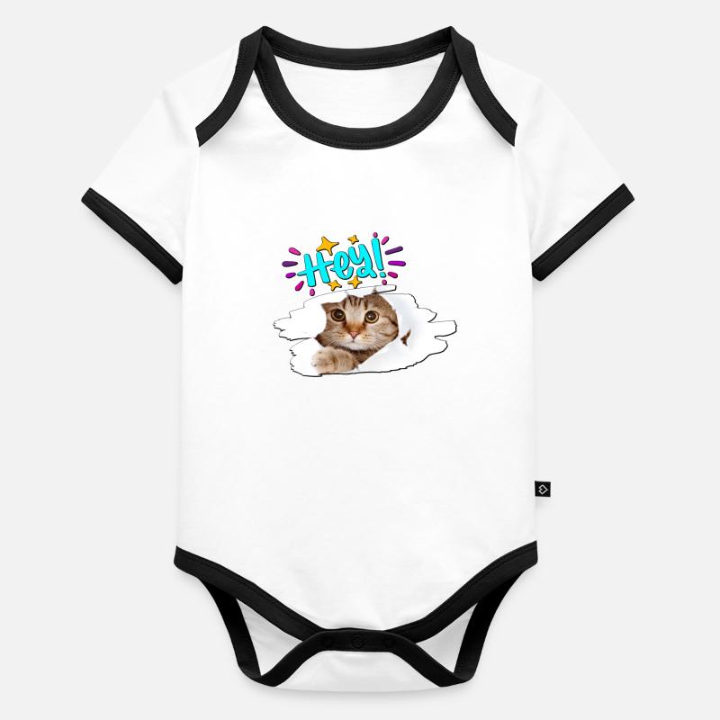Hey cute kitten. Sweet Cat saying hello. Organic Baby Contrasting Bodysuit