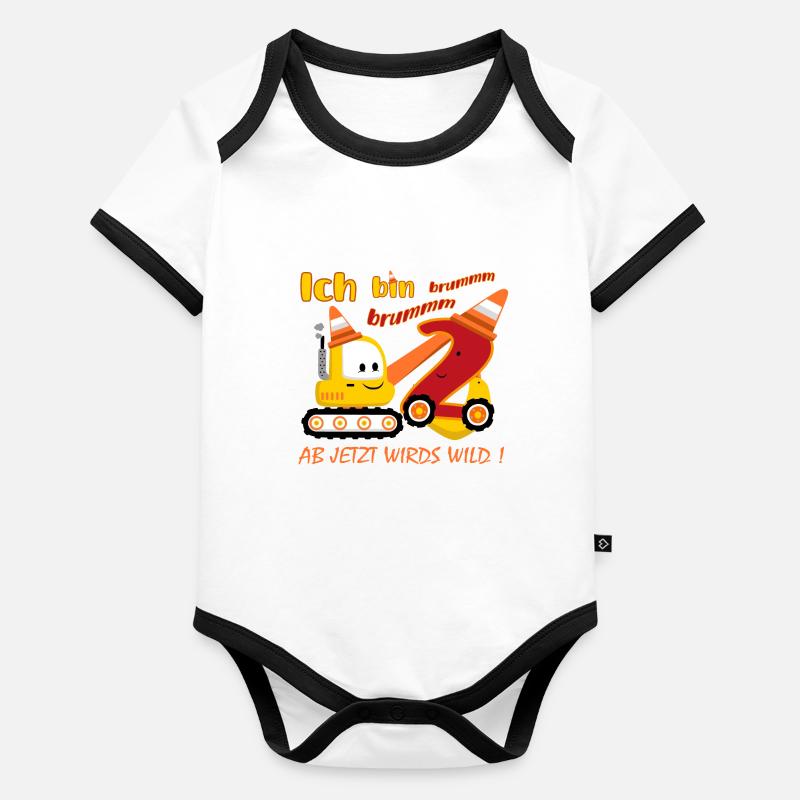 Geburtstag – Ich bin 2 – mit einem süßen Bagger Baby Bio-Kurzarm-Kontrastbody