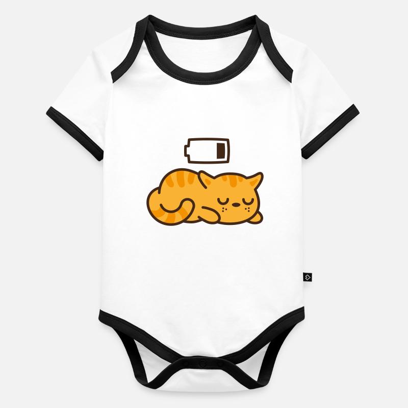 Chat Kitty endormi, batterie vide (couleur changeante) Body Bébé bio contrasté manches courtes