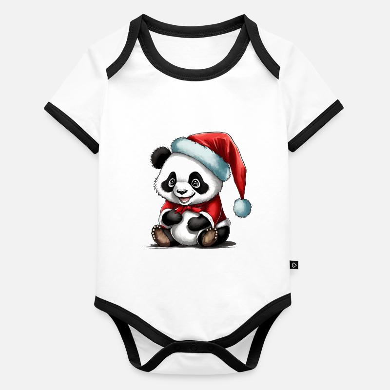 Adorable Panda de Noël Body Bébé bio contrasté manches courtes