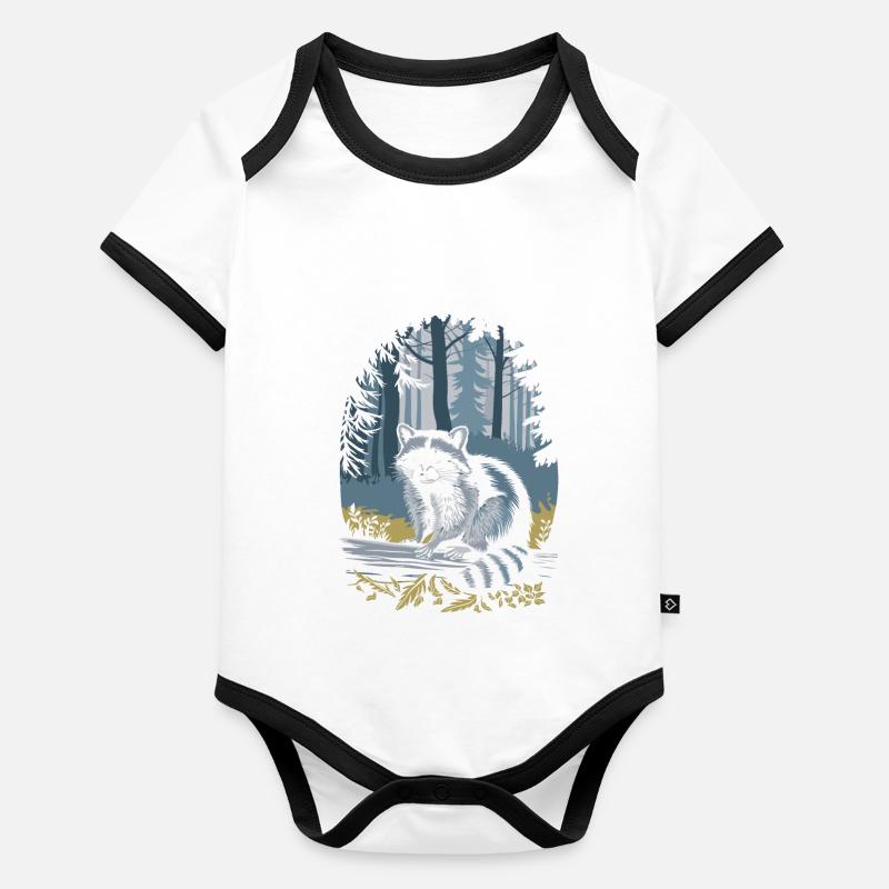 Raccoon in Cottagecore Forest Organic Baby Contrasting Bodysuit