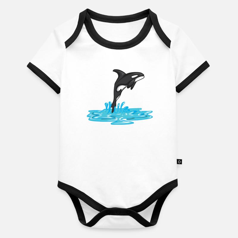 Aus Wasser Springender Orca Killer Wal Motive Baby Bio-Kurzarm-Kontrastbody