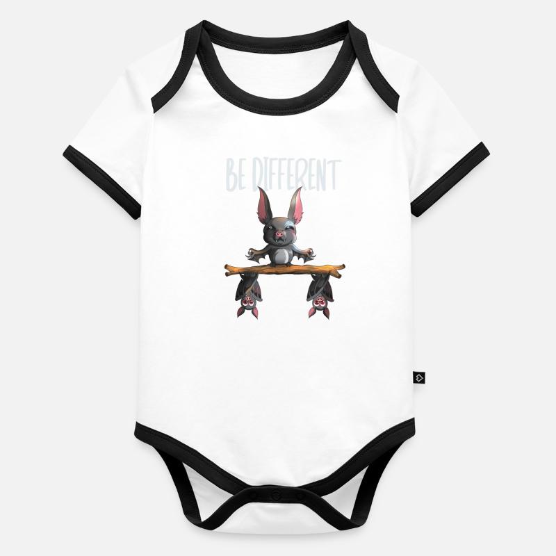 Sei anders Spruch Fan mit coolen Fledermäusen Baby Bio-Kurzarm-Kontrastbody