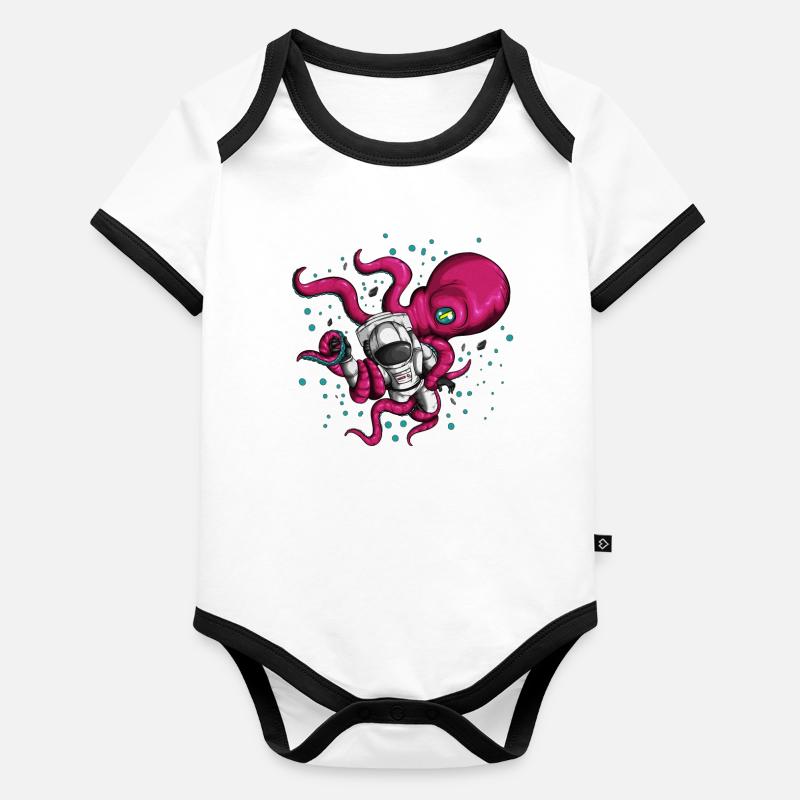 Costume spatial avec extraterrestre et cosmonaute pieuvre Body Bébé bio contrasté manches courtes