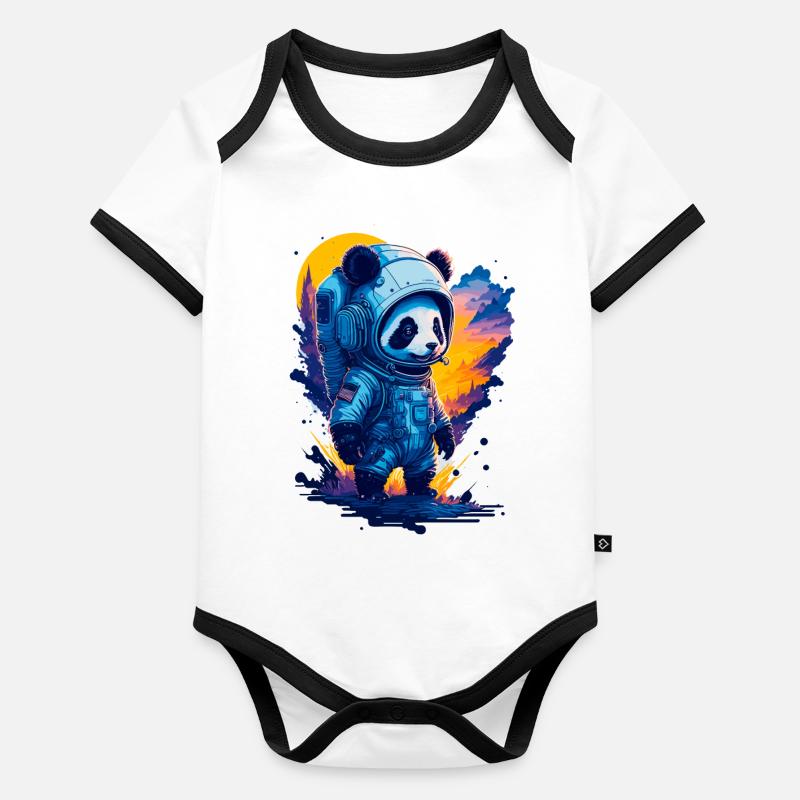Mignon Panda Astronaute Body Bébé bio contrasté manches courtes