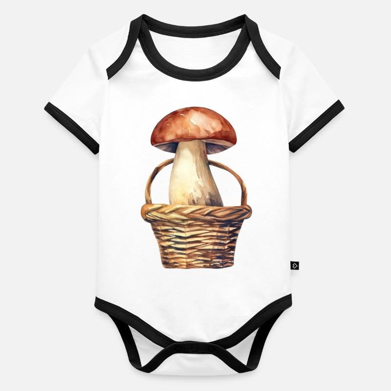 Large mushroom Organic Baby Contrasting Bodysuit