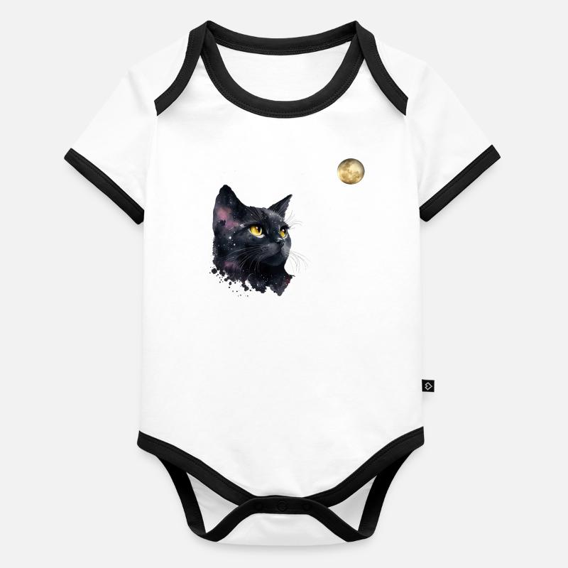 LE CHAT ET LA LUNE Body Bébé bio contrasté manches courtes
