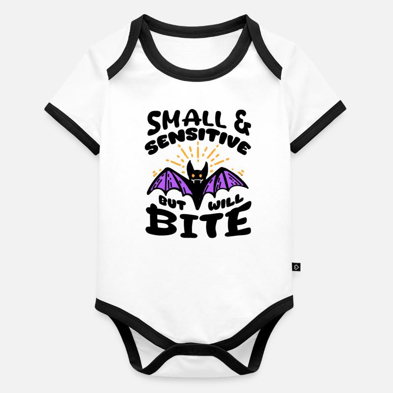 Bat Halloween Small Sensitive But Will Bite Organic Baby Contrasting Bodysuit