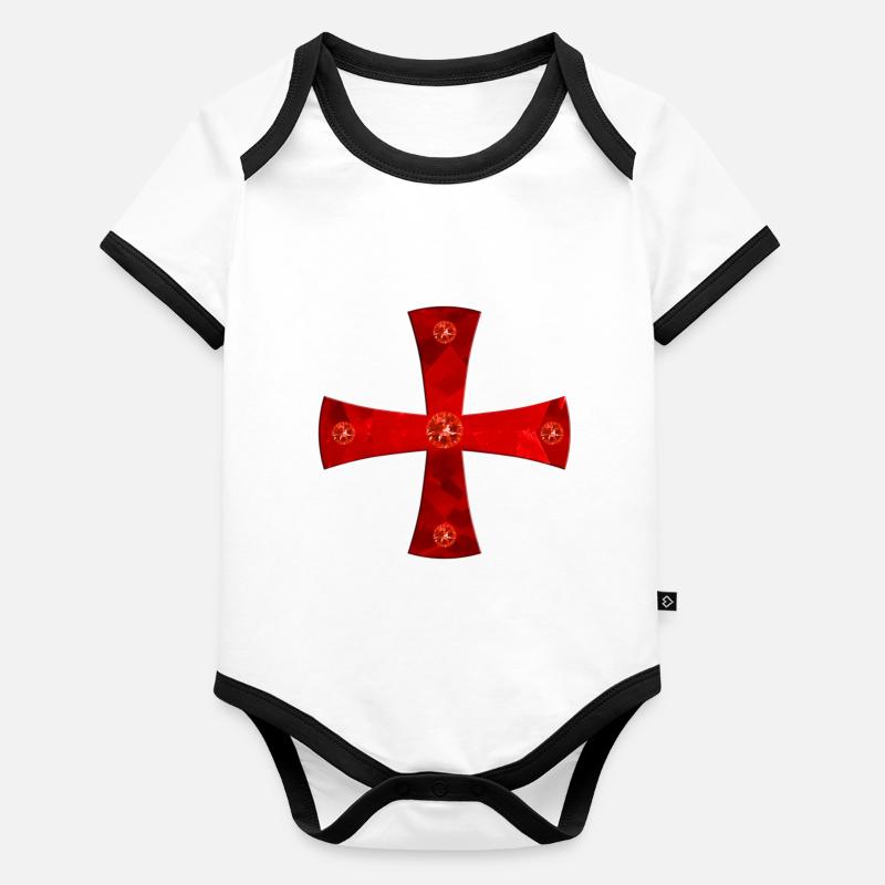 Croix de Chevalier Templier avec des gemmes Body Bébé bio contrasté manches courtes