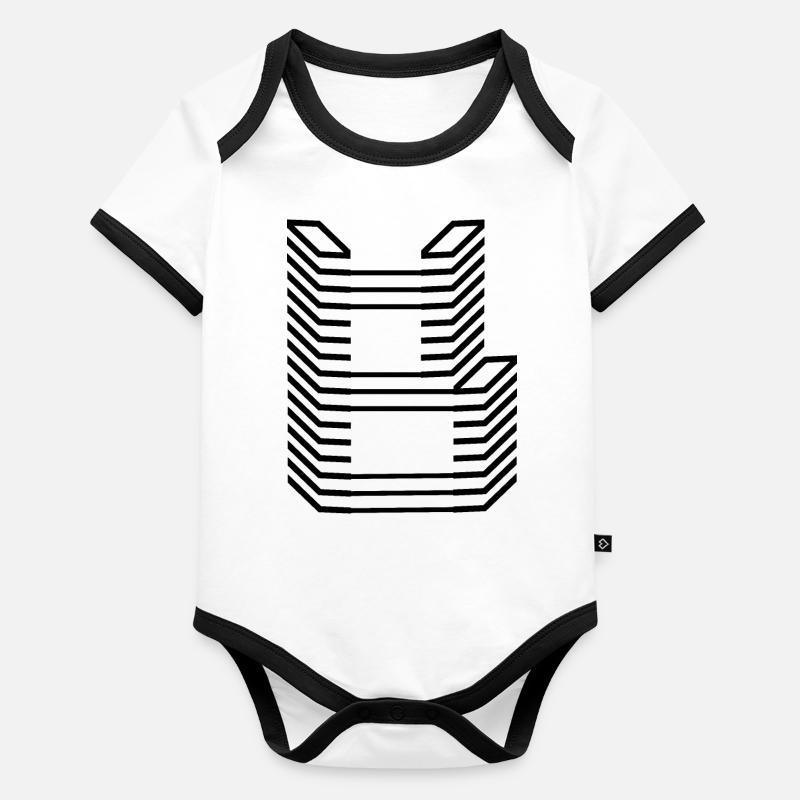 Einzigartiges Buchstaben-B-Logo-Design "Schwarz" Baby Bio-Kurzarm-Kontrastbody