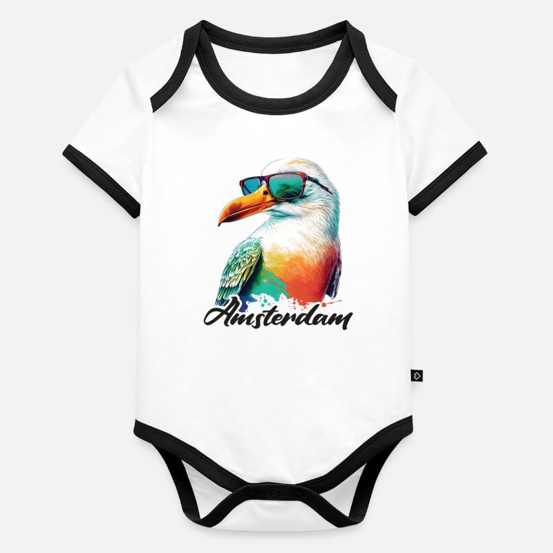 Amsterdam Pays-Bas Mouette de vacances avec lunettes de soleil Body Bébé bio contrasté manches courtes