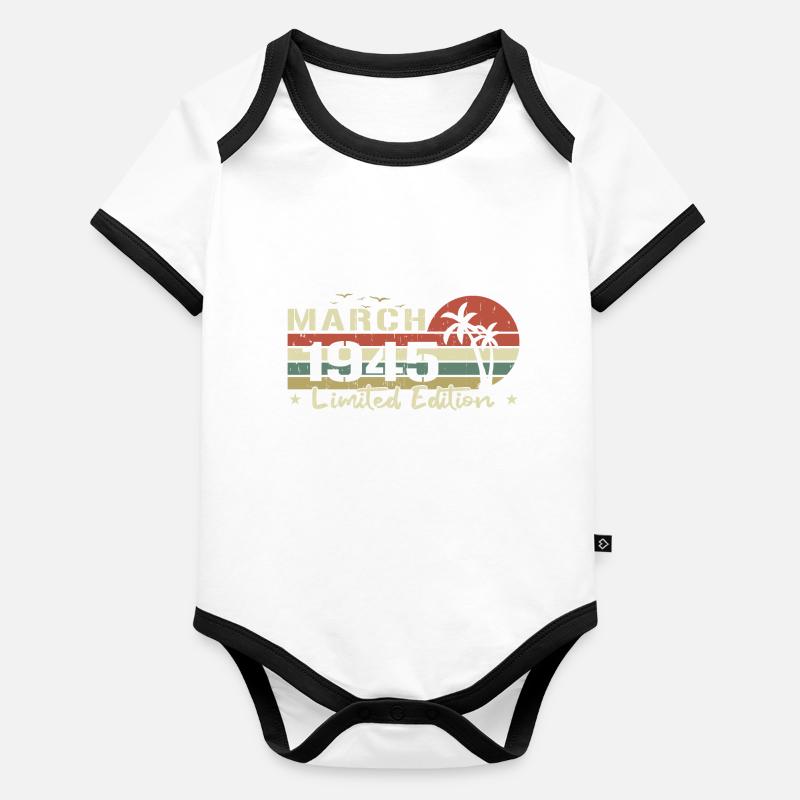 millésime de mars 79e anniversaire né 1945 vibe Body Bébé bio contrasté manches courtes