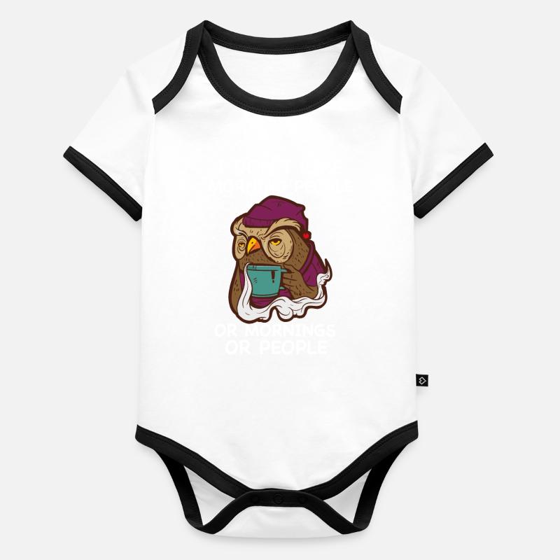 Eule I Hate Morning People Kaffee Baby Bio-Kurzarm-Kontrastbody