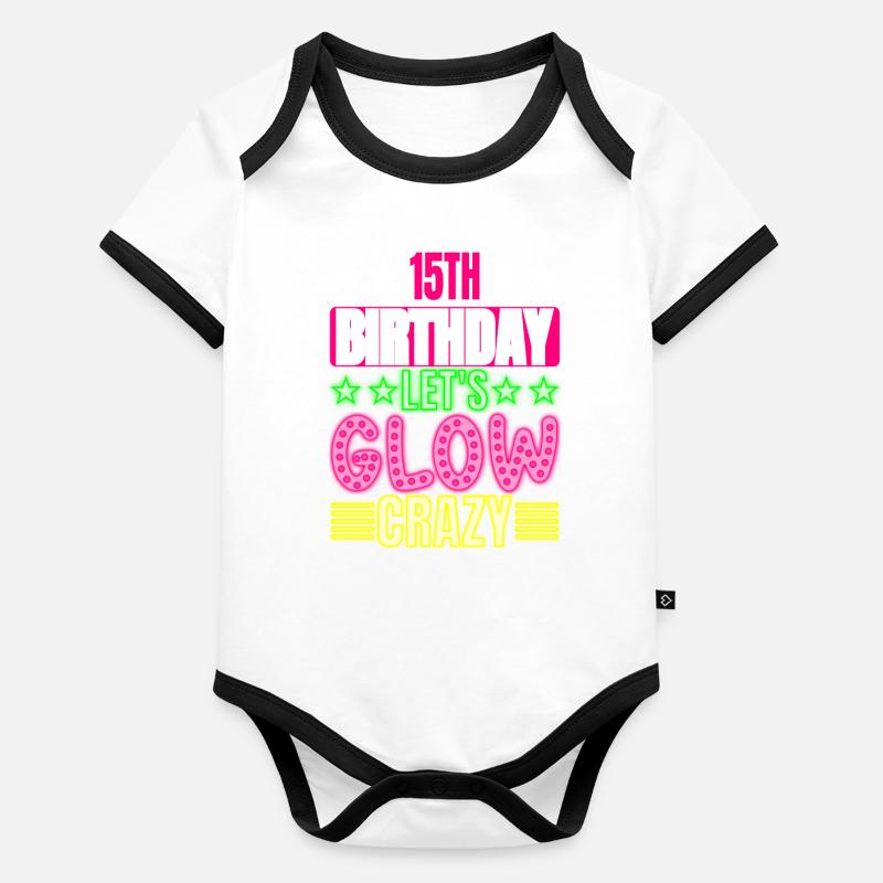 15. Geburtstag Let's Glow Crazy Buntes Baby Bio-Kurzarm-Kontrastbody