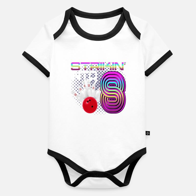 Striking Into 8 Bowling Bowler 8th Birthday Organic Baby Contrasting Bodysuit