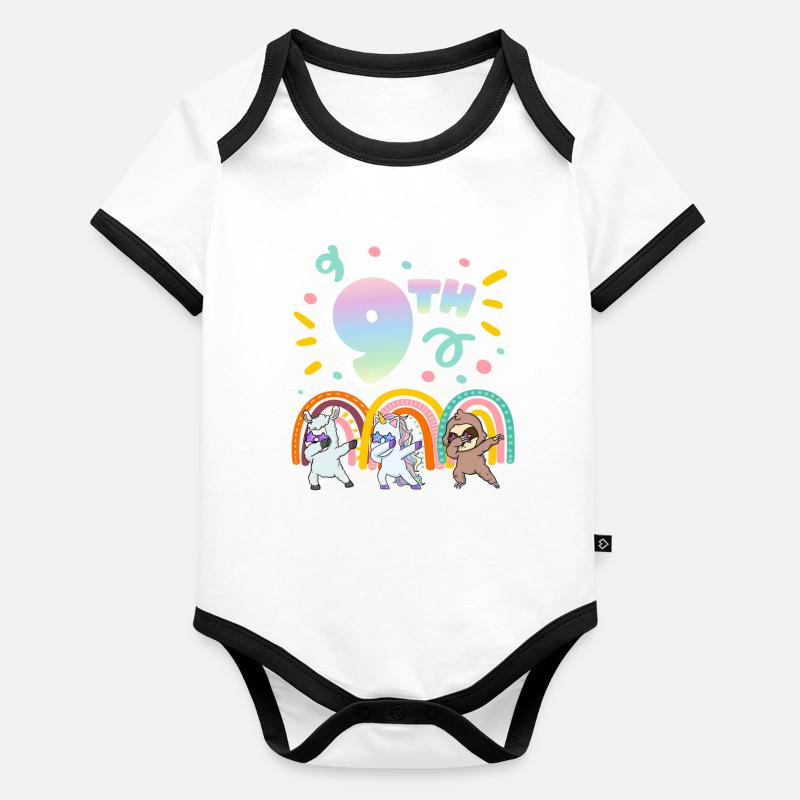 9th Birthday Dabbing Llama Unicorn Sloth | 9. Organic Baby Contrasting Bodysuit