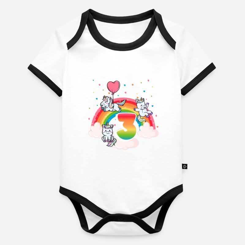 3rd Birthday Rainbow Unicorn Theme Birthday Organic Baby Contrasting Bodysuit