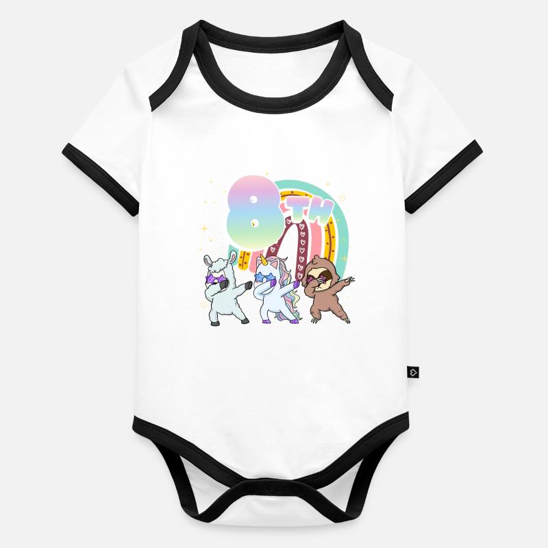 8th Birthday Dabbing Llama Unicorn Sloth | 8. Organic Baby Contrasting Bodysuit