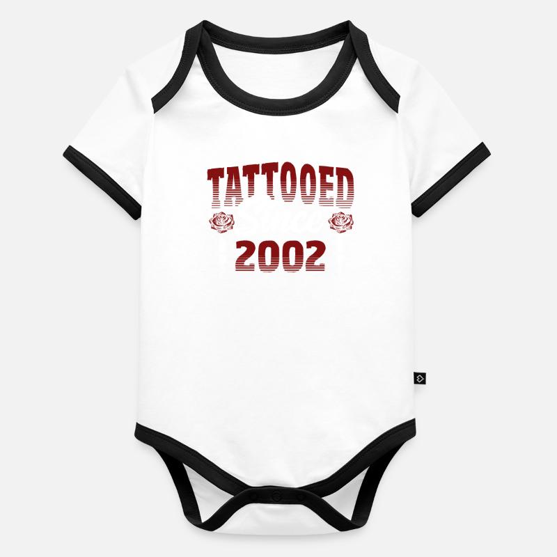 Tattooed Since 2002 Red Rose Theme Organic Baby Contrasting Bodysuit