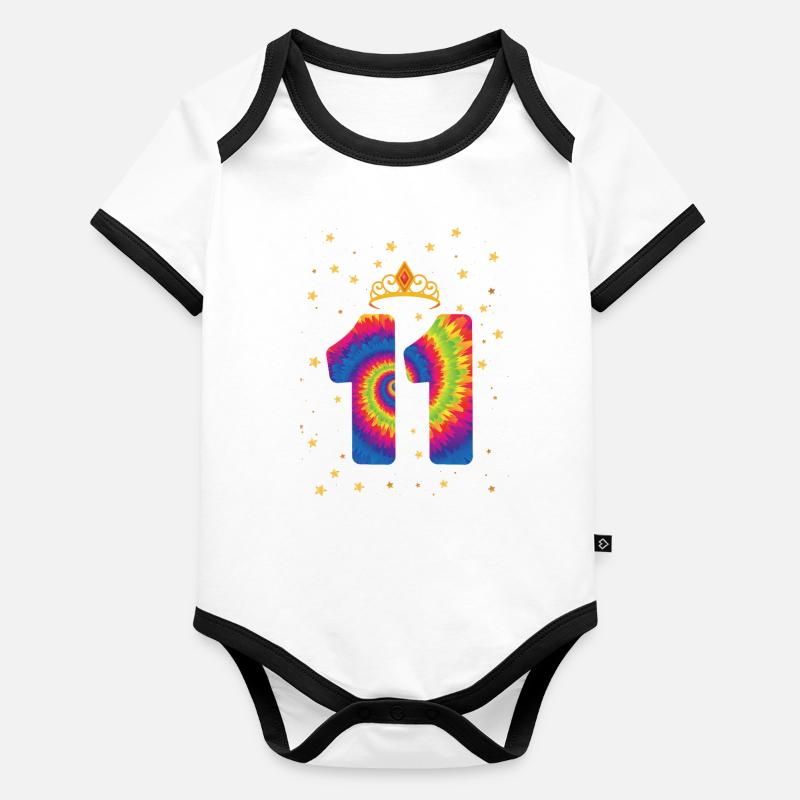 11. Geburtstag Krone | Tie Dye Themed Geburtstag Baby Bio-Kurzarm-Kontrastbody