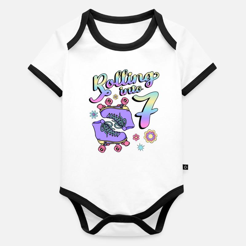 Rouler dans 7 Roller Skaters Floral 7ème année Body Bébé bio contrasté manches courtes