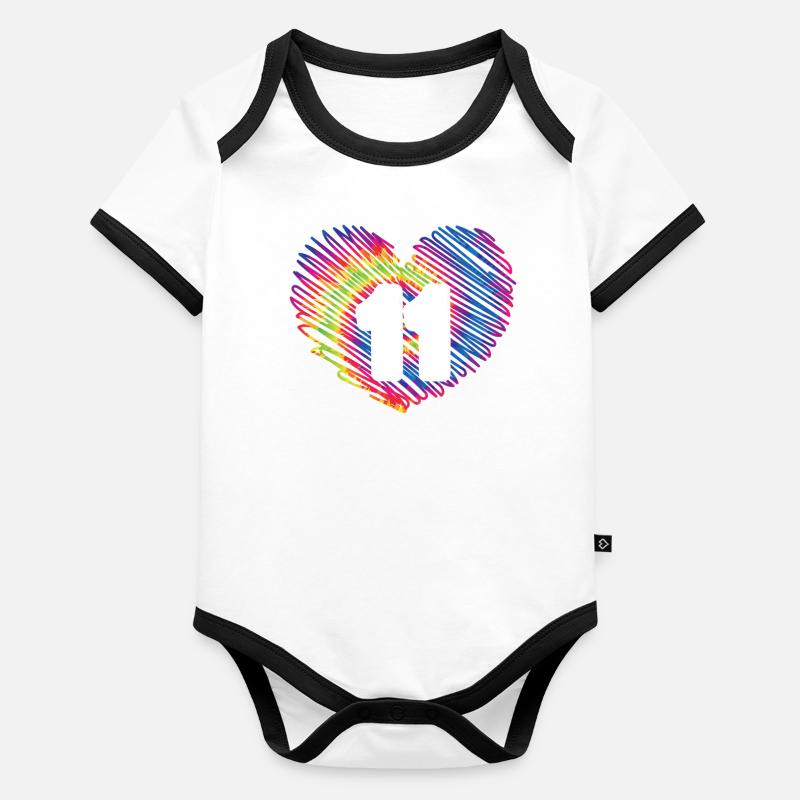 11. Geburtstag Herz Tie Dye | Tie Dye Themed Baby Bio-Kurzarm-Kontrastbody