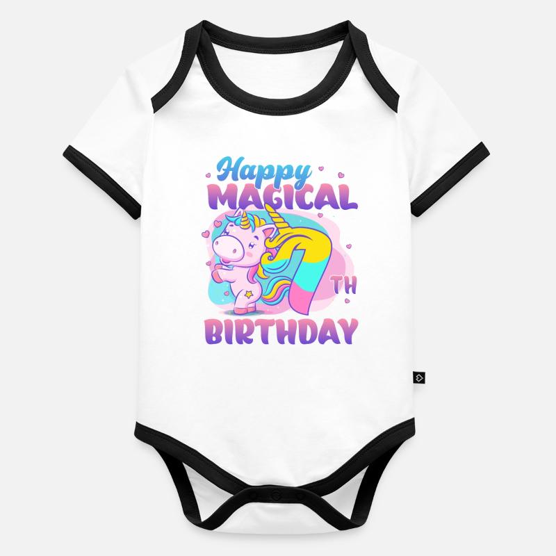 Joyeux 7ème anniversaire Licorne Body Bébé bio contrasté manches courtes