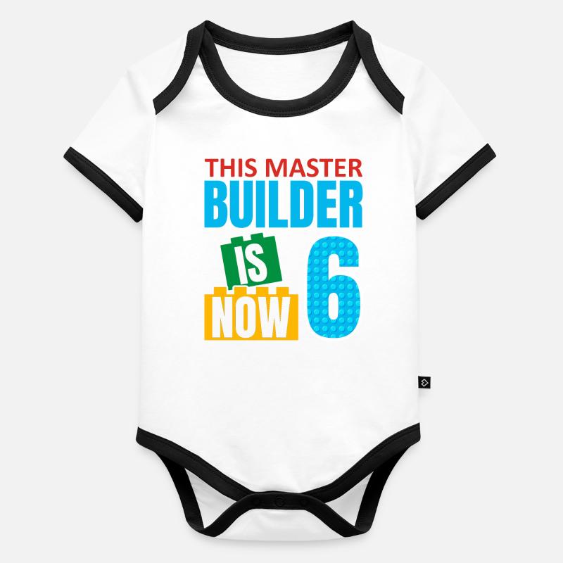 This builder is now 6, Toy Blocks 6. Organic Baby Contrasting Bodysuit