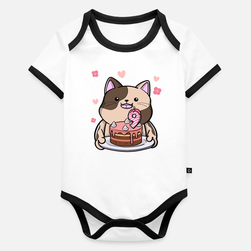 Le chat potelé garde un gâteau d’anniversaire 9 ans Body Bébé bio contrasté manches courtes