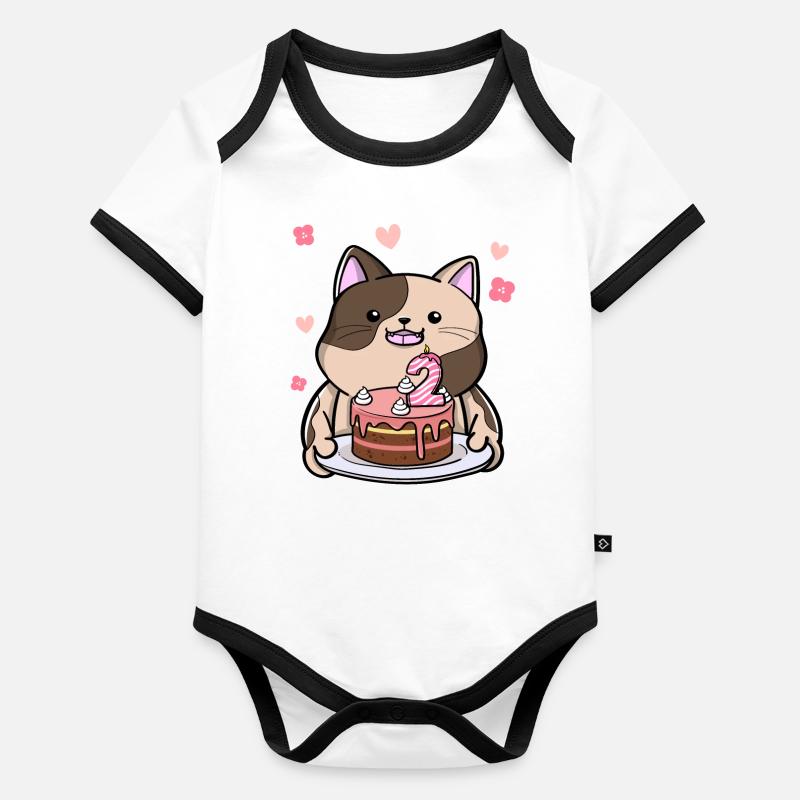 Le chat potelé tient un gâteau d’anniversaire 2. Body Bébé bio contrasté manches courtes