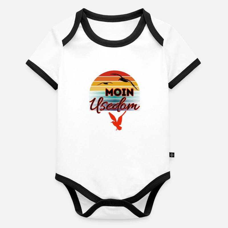 Moin Usedom avec mouette dans l’île de style rétro Usedom Body Bébé bio contrasté manches courtes