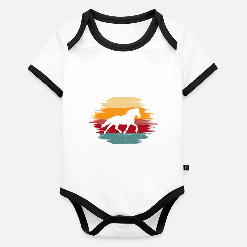 Pferd Reiten Pferdedesign Retro Geschenk Reiterin Baby Bio-Kurzarm-Kontrastbody
